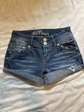 Wallflower Medium Blue Rolled Cuff Denim Shorts